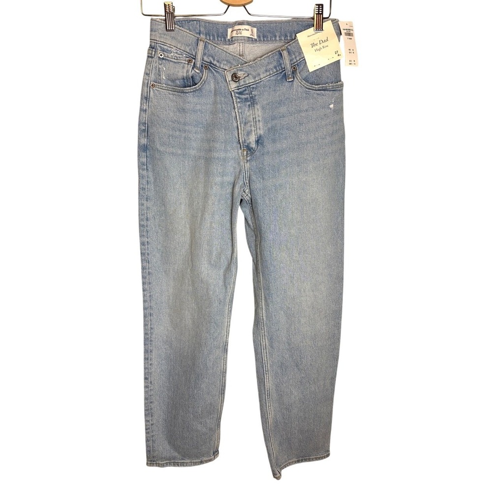 Abercrombie & Fitch The Dad Jeans Blue Women 27 Asymmetric High Rise Light Wash